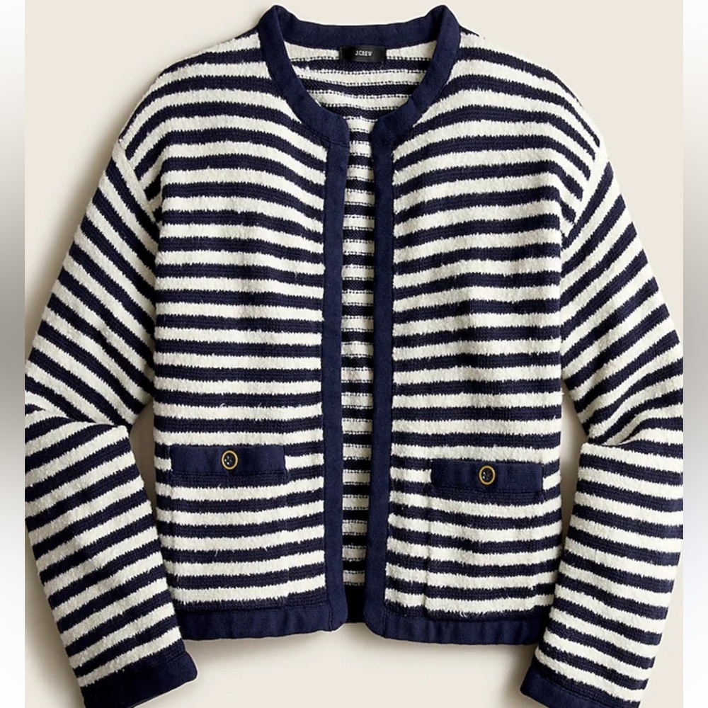 J. Crew Navy and White Striped Knit Cardigan